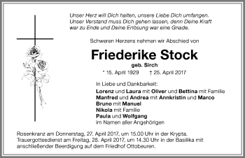Traueranzeige von Friederike Stock von Memminger Zeitung