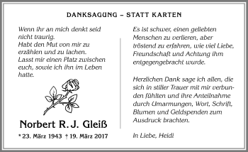 Traueranzeige von Norbert  Gleiß von Allgäuer Zeitung,Kempten