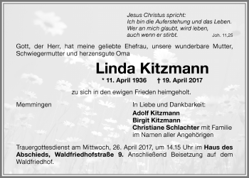 Traueranzeige von Linda Kitzmann von Memminger Zeitung