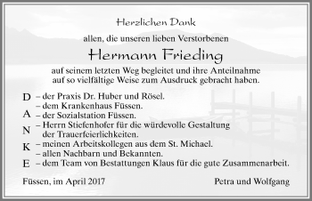 Traueranzeige von Hermann Frieding von Allgäuer Zeitung, Füssen