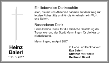Traueranzeige von Heinz Baierl von Memminger Zeitung