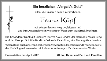 Traueranzeige von Franz Köpf von Allgäuer Zeitung, Füssen