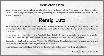 Traueranzeige von Remig Lutz von Allgäuer Zeitung, Marktoberdorf