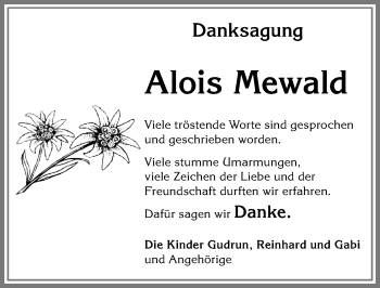 Traueranzeige von Alois Mewald von Allgäuer Zeitung, Kaufbeuren/Buchloe