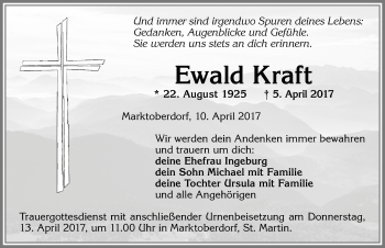 Traueranzeige von Ewald Kraft von Allgäuer Zeitung, Marktoberdorf