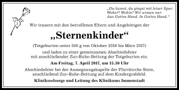 Traueranzeige von Sternkinder  von Allgäuer Anzeigeblatt