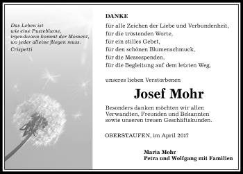 Traueranzeige von Josef Mohr von Allgäuer Zeitung