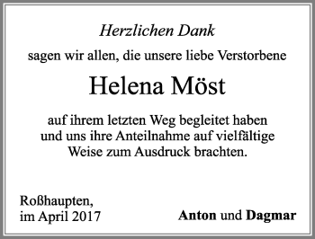 Traueranzeige von Helena Möst von Allgäuer Zeitung, Füssen