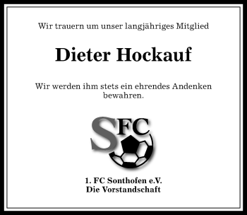 Traueranzeige von Dieter Hockauf von Allgäuer Anzeigeblatt