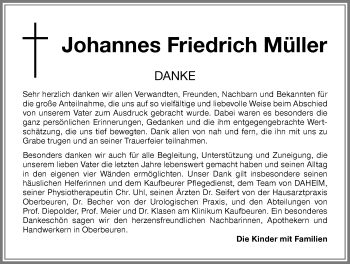 Traueranzeige von Johannes Friedrich Müller von Allgäuer Zeitung, Kaufbeuren/Buchloe