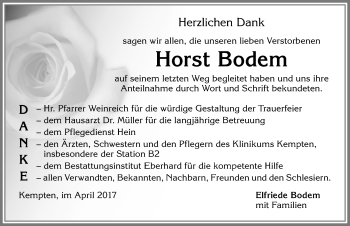 Traueranzeige von Horst Bodem von Allgäuer Zeitung,Kempten