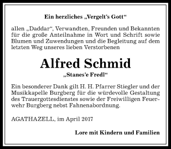 Traueranzeige von Alfred Schmid von Allgäuer Anzeigeblatt