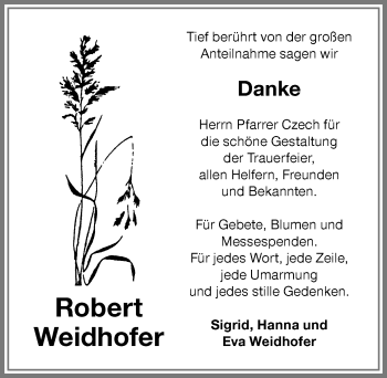 Traueranzeige von Robert Weidhofer von Memminger Zeitung