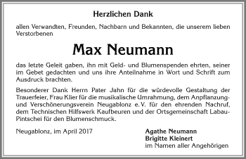 Traueranzeige von Max Neumann von Allgäuer Zeitung, Kaufbeuren/Buchloe