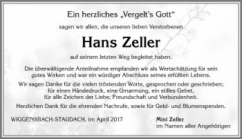 Traueranzeige von Hans Zeller von Allgäuer Zeitung,Kempten
