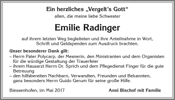 Traueranzeige von Emilie Radinger von Allgäuer Zeitung