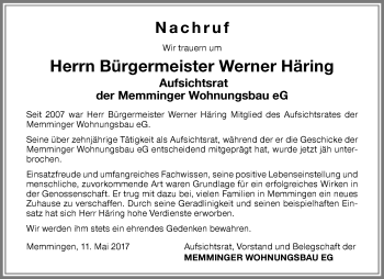 Traueranzeige von Werner Häring von Memminger Zeitung