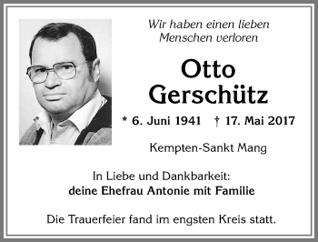 Traueranzeige von Otto Gerschütz von Allgäuer Zeitung,Kempten