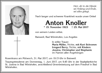 Traueranzeige von Anton Knoller von Allgäuer Zeitung