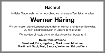 Traueranzeige von Werner Häring von Memminger Zeitung