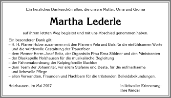 Traueranzeige von Martha Lederle von Allgäuer Zeitung