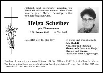 Traueranzeige von Helga Scheiber von Allgäuer Anzeigeblatt