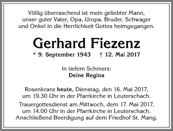 Traueranzeige von Gerhard Fiezenz von Allgäuer Zeitung, Marktoberdorf