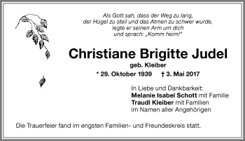 Traueranzeige von Christiane Brigitte Judel von Memminger Zeitung