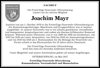 Traueranzeige von Joachim Mayr von Allgäuer Anzeigeblatt
