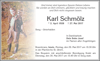 Traueranzeige von Karl Schmölz von Allgäuer Zeitung, Füssen