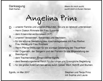 Traueranzeige von Angelina Prinz von Der Westallgäuer
