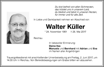 Traueranzeige von Walter Küller von Memminger Zeitung