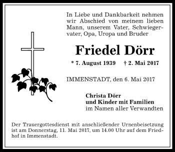 Traueranzeige von Friedel Dörr von Allgäuer Anzeigeblatt