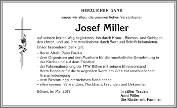 Traueranzeige von Josef Miller von Memminger Zeitung