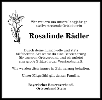 Traueranzeige von Rosalinde Rädler von Allgäuer Anzeigeblatt