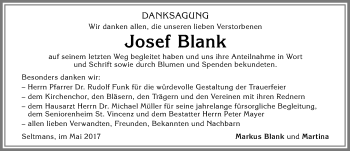 Traueranzeige von Josef Blank von Der Westallgäuer