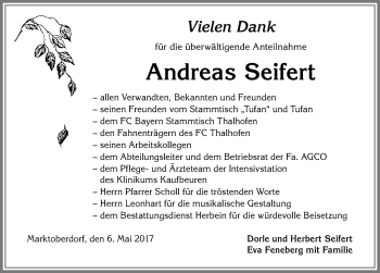 Traueranzeige von Andreas Seifert von Allgäuer Zeitung, Marktoberdorf