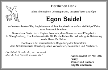 Traueranzeige von Egon Seidel von Allgäuer Zeitung, Marktoberdorf