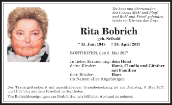 Traueranzeige von Rita Bobrich von Allgäuer Anzeigeblatt