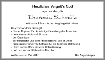 Traueranzeige von Theresia Schmölz von Allgäuer Zeitung, Füssen