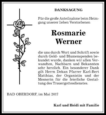 Traueranzeige von Rosmarie Werner von Allgäuer Anzeigeblatt