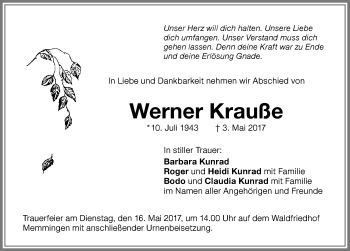Traueranzeige von Werner Krauße von Memminger Zeitung