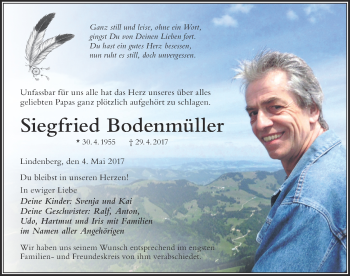 Traueranzeige von Siegfried Bodenmüller von Der Westallgäuer