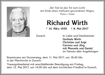 Traueranzeige von Richard Wirth von Allgäuer Zeitung,Kempten