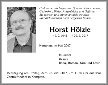 Traueranzeige von Horst Hölzle von Allgäuer Zeitung,Kempten