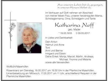 Traueranzeige von Katharina Neff von Der Westallgäuer