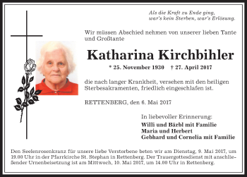 Traueranzeige von Katharina Kirchbihler von Allgäuer Anzeigeblatt