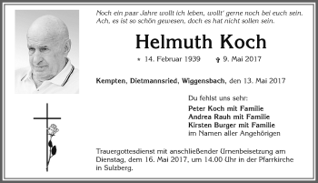 Traueranzeige von Helmuth Koch von Allgäuer Zeitung,Kempten