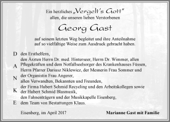 Traueranzeige von Georg Gast von Allgäuer Zeitung