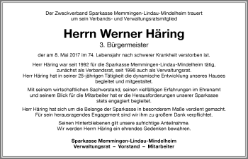 Traueranzeige von Werner Häring von Memminger Zeitung